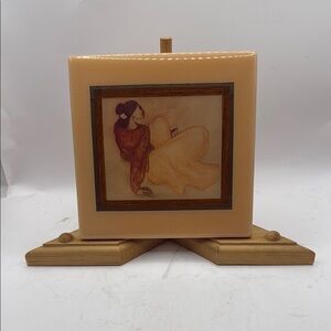 R C Gorman Woman Southwest Sue Bah Ceramic Tile Stand Decor Native Navajo Art